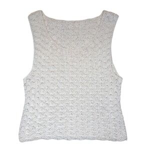 Vintage Handmade Crochet Tank Top Fan Shell Knit Boho Cottagecore Cream Small